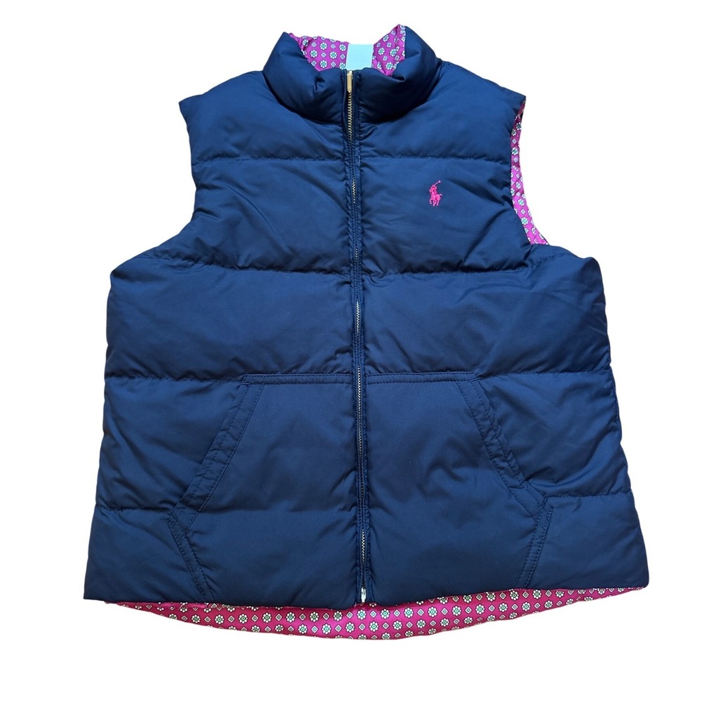 Ralph Lauren Puffer Vest Kids Navy Pink Excellent Reversible Down SIZE L (12-14)